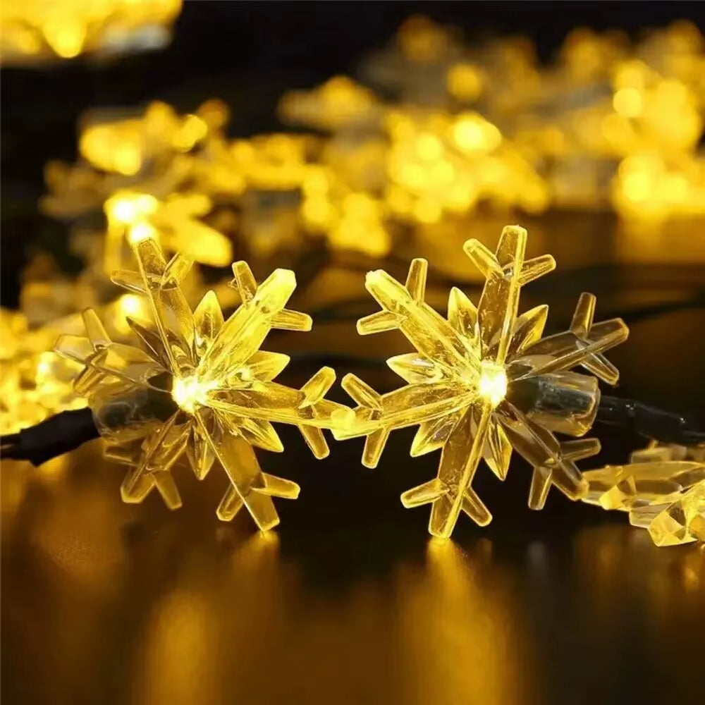 Solar Snowflake Christmas LED Lights String Garland Christmas Decoration Navidad New Year Holiday Fairy Light for Room Decor