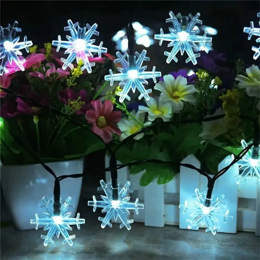 Solar Snowflake Christmas LED Lights String Garland Christmas Decoration Navidad New Year Holiday Fairy Light for Room Decor