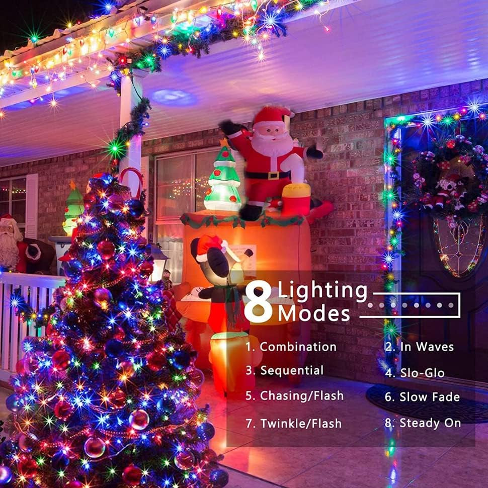 200 LED Multicolor Christmas Lights Outdoor Waterproof, 66Ft Expandable Green Wire, 8 Modes Timer Function, Ideal for Home Party Indoor Xmas Decorations