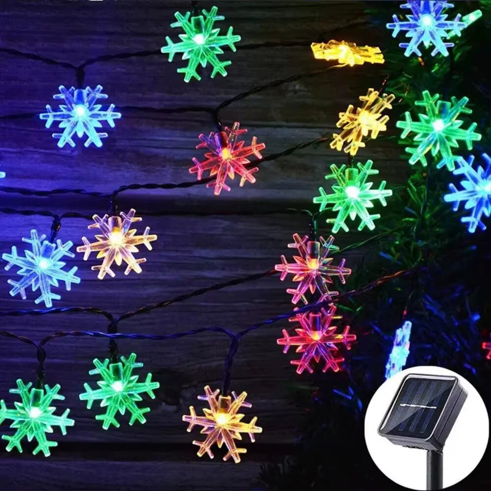 Solar Snowflake Christmas LED Lights String Garland Christmas Decoration Navidad New Year Holiday Fairy Light for Room Decor