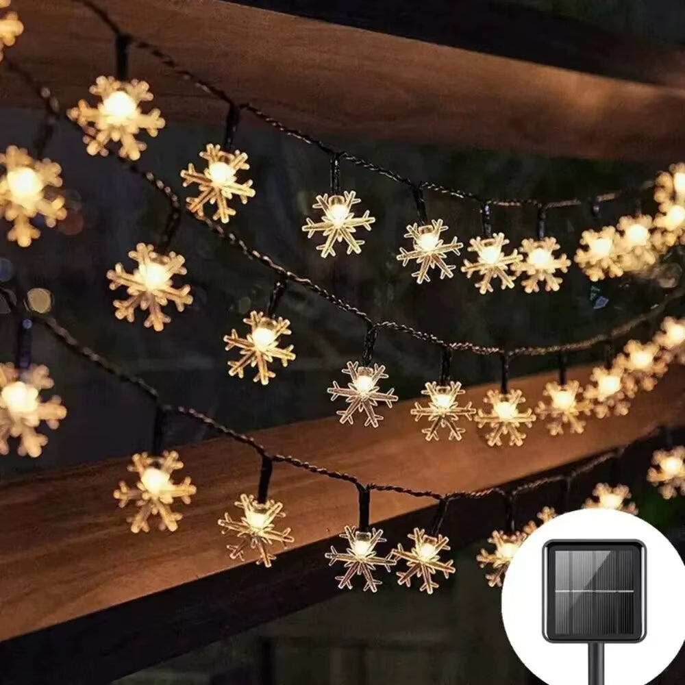 Solar Snowflake Christmas LED Lights String Garland Christmas Decoration Navidad New Year Holiday Fairy Light for Room Decor