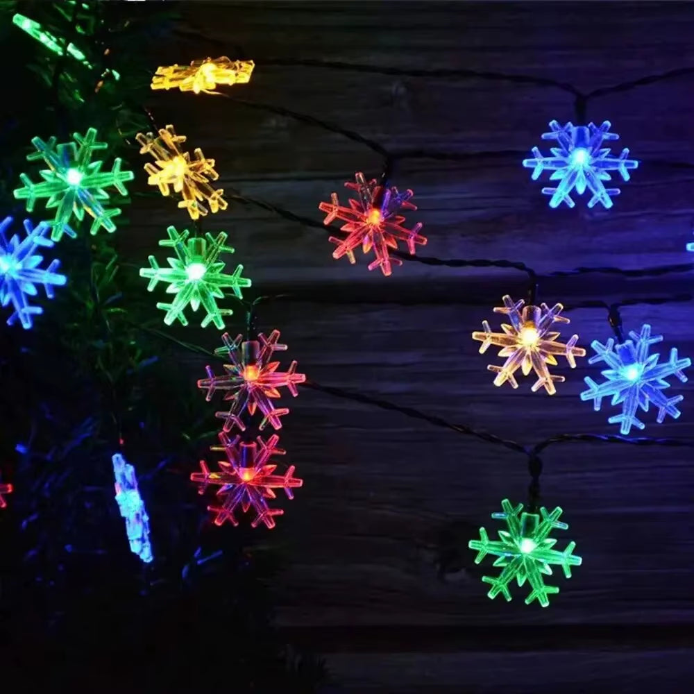 Solar Snowflake Christmas LED Lights String Garland Christmas Decoration Navidad New Year Holiday Fairy Light for Room Decor
