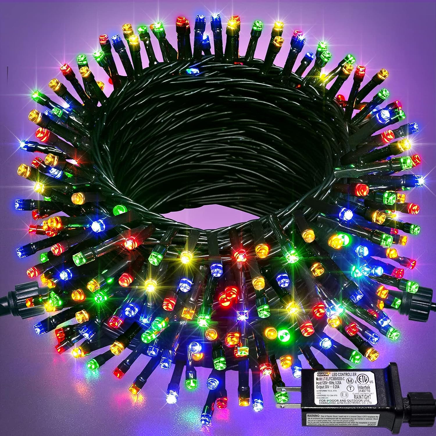 200 LED Multicolor Christmas Lights Outdoor Waterproof, 66Ft Expandable Green Wire, 8 Modes Timer Function, Ideal for Home Party Indoor Xmas Decorations