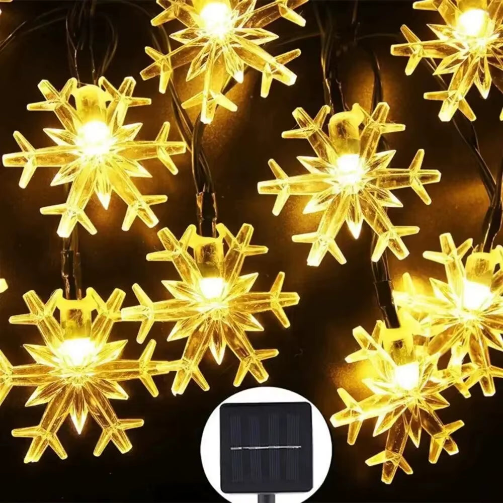 Solar Snowflake Christmas LED Lights String Garland Christmas Decoration Navidad New Year Holiday Fairy Light for Room Decor