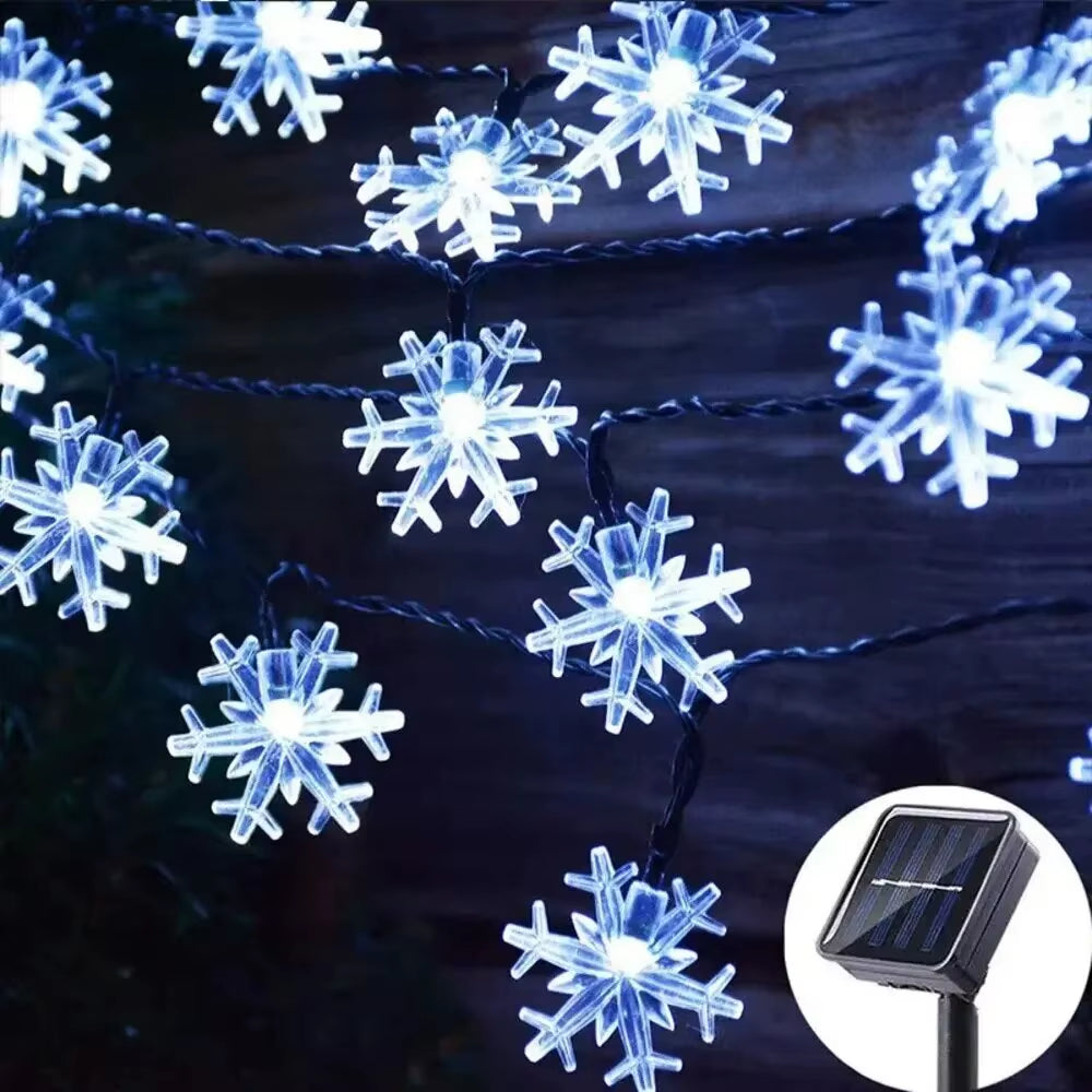 Solar Snowflake Christmas LED Lights String Garland Christmas Decoration Navidad New Year Holiday Fairy Light for Room Decor